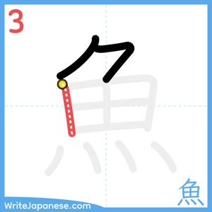 How to write "魚" - stroke 3