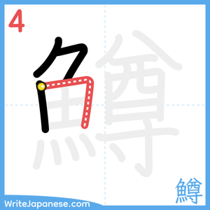 How to write "鱒" - stroke 4