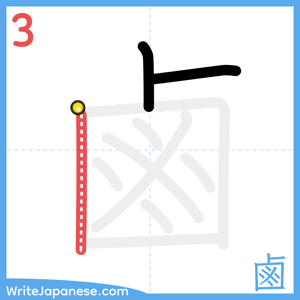 How to write "鹵" - stroke 3