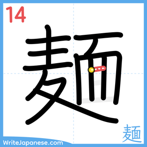 How to write "麺" - stroke 14