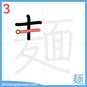 How to write "麺" - stroke 3