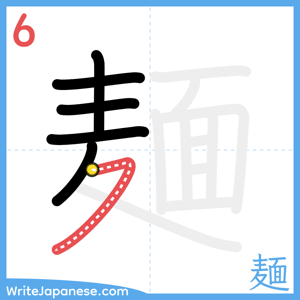 How to write "麺" - stroke 6