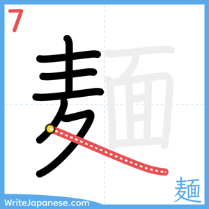 How to write "麺" - stroke 7