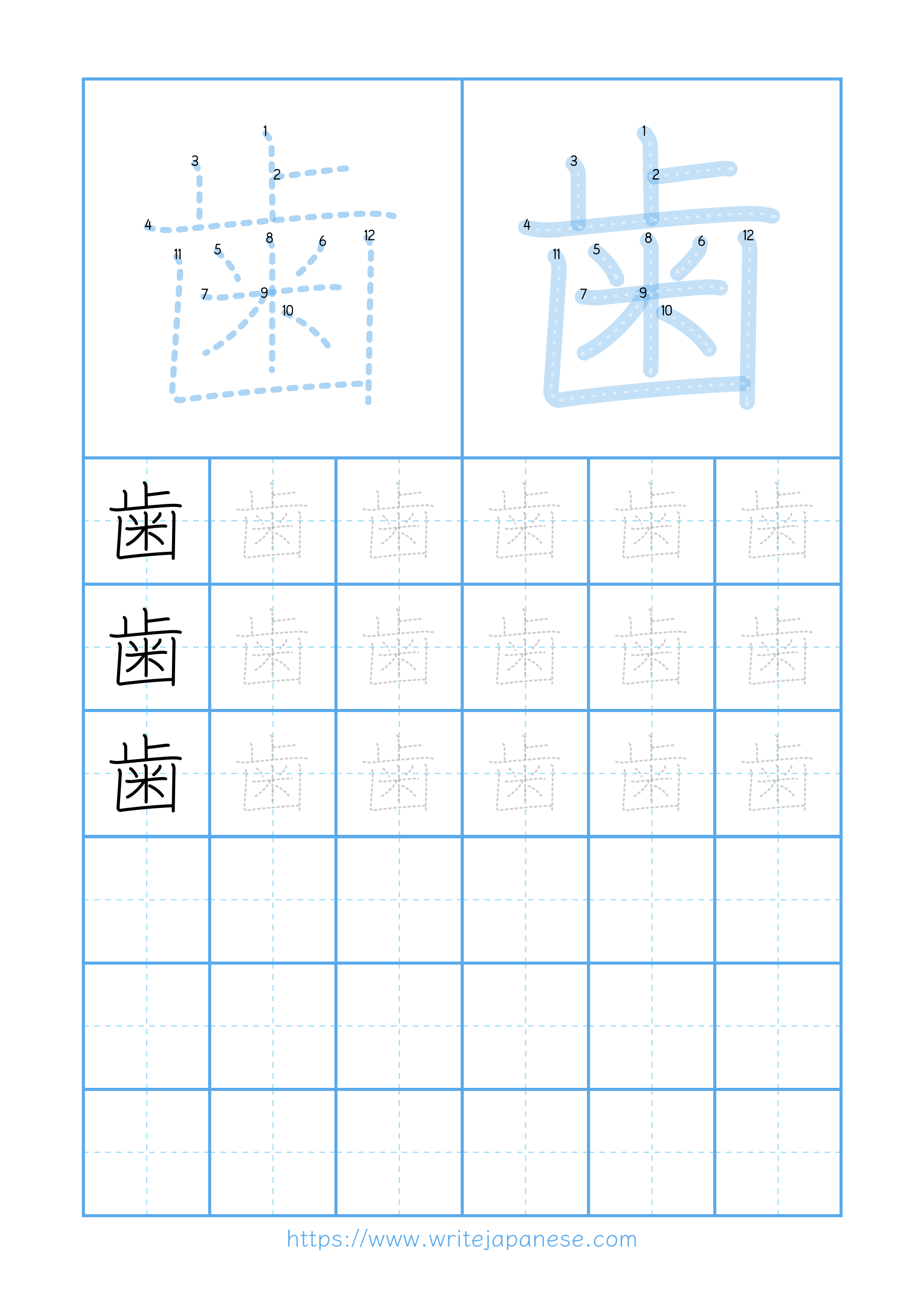Modern horizontal worksheet for 歯