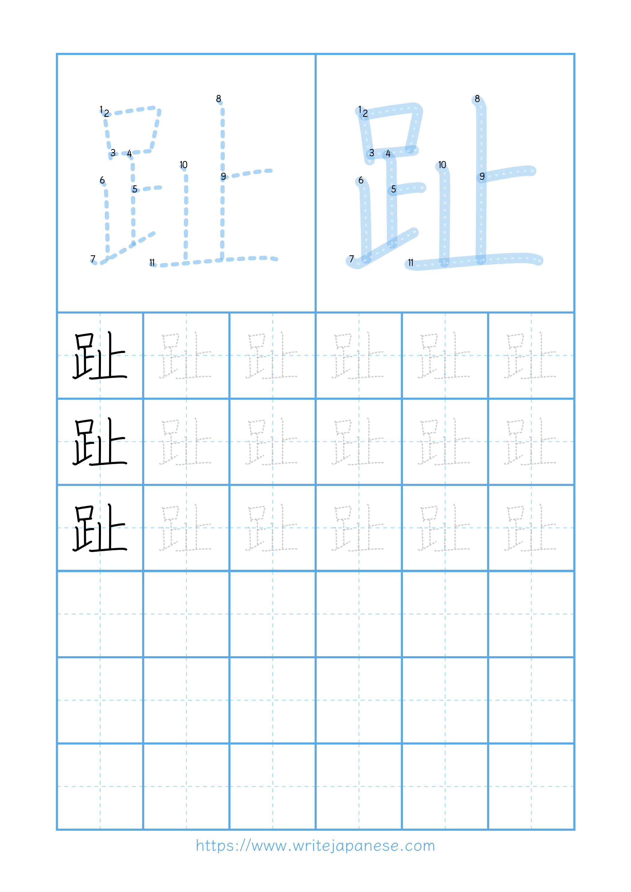 Modern horizontal worksheet for 趾
