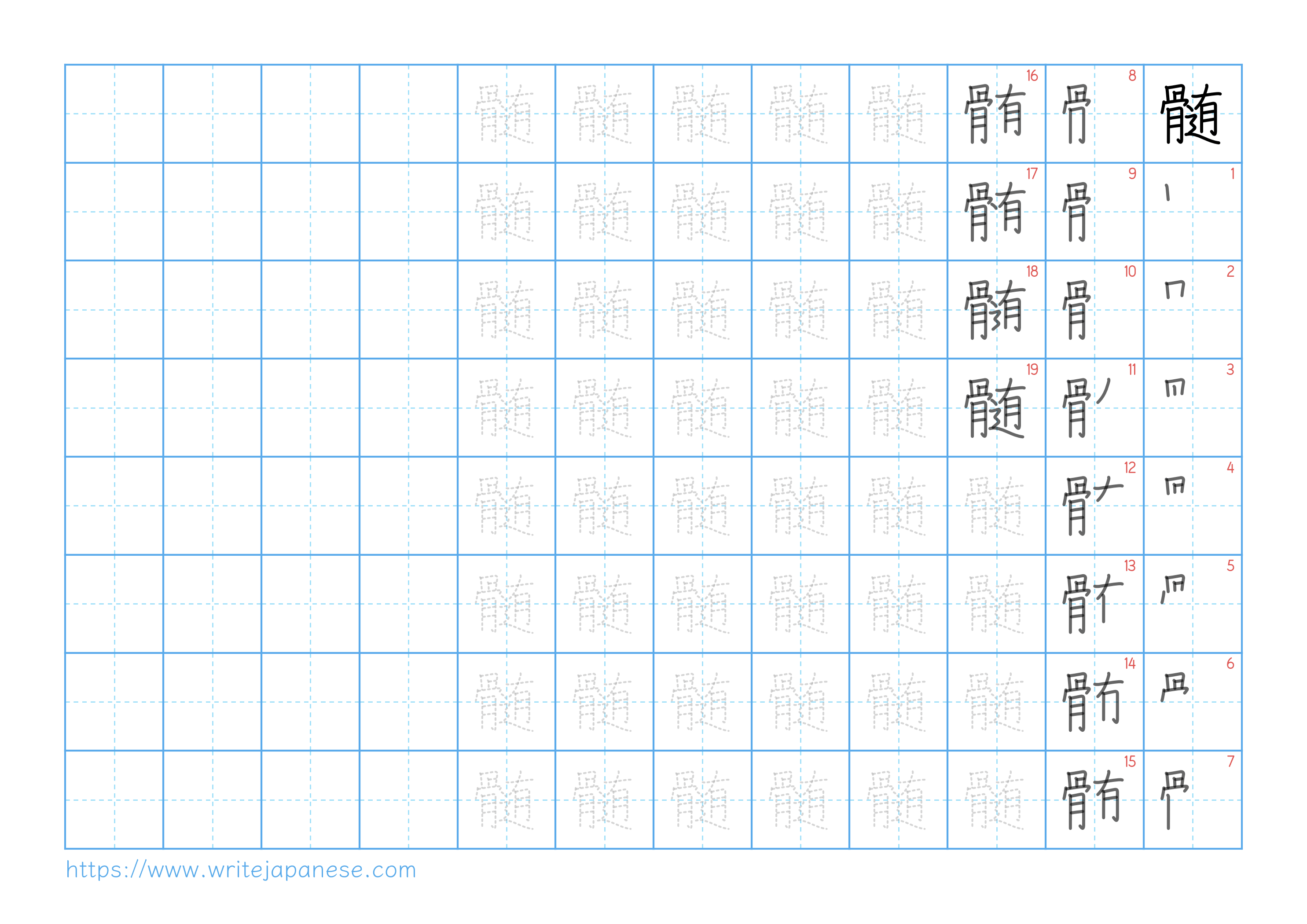 Traditional vertical worksheet for 髄