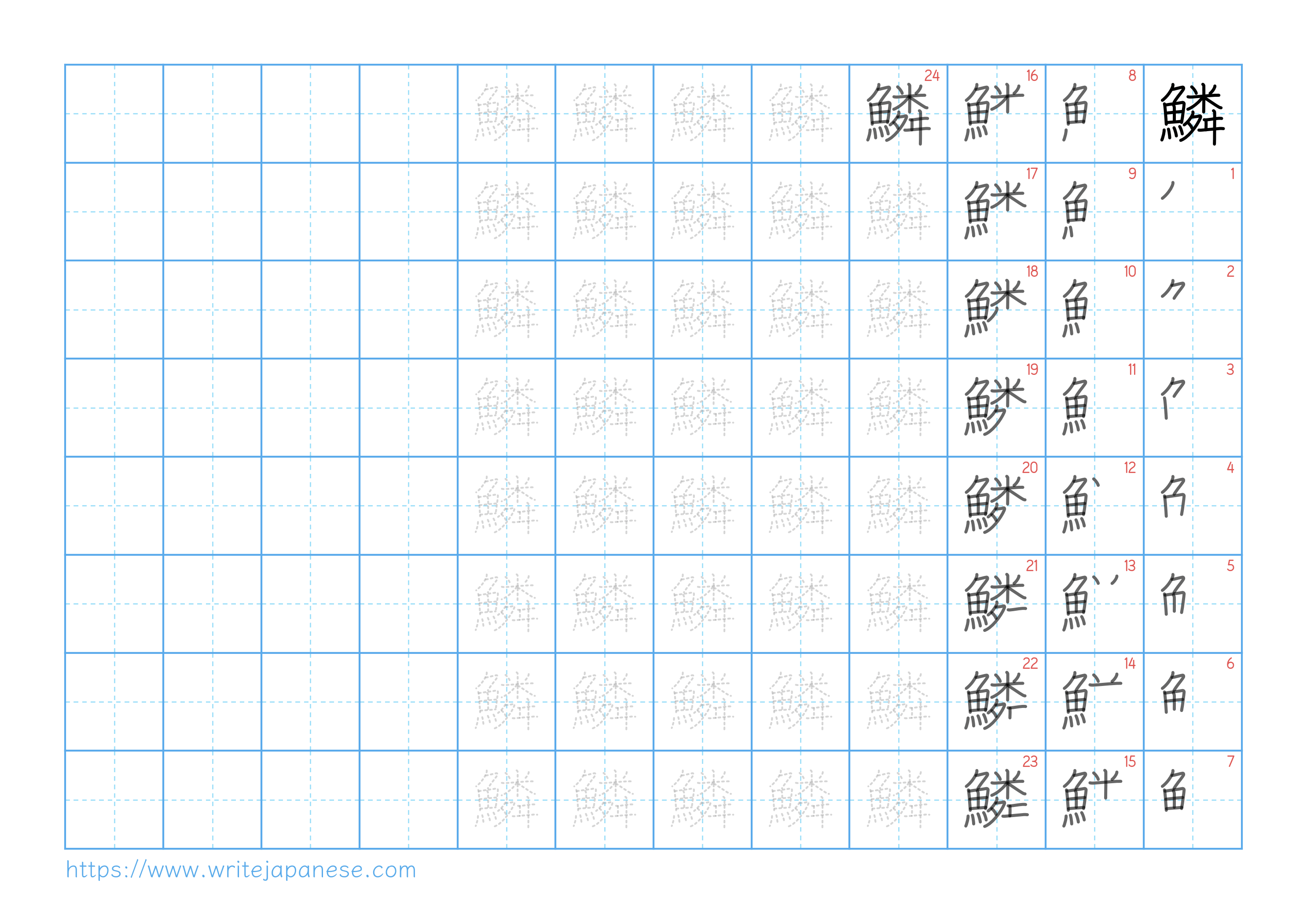 Traditional vertical worksheet for 鱗